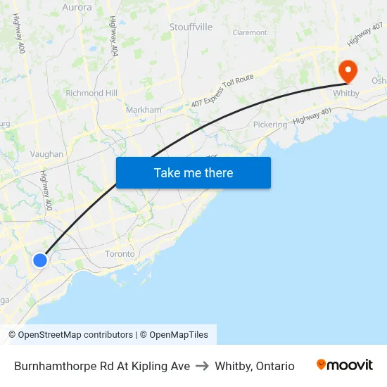 Burnhamthorpe Rd At Kipling Ave to Whitby, Ontario map