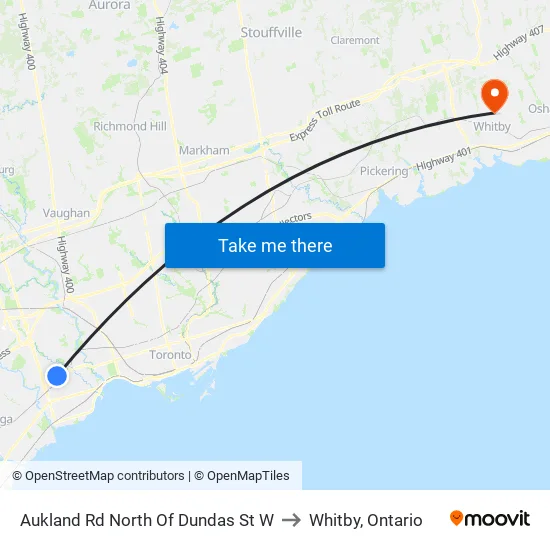 Aukland Rd North Of Dundas St W to Whitby, Ontario map