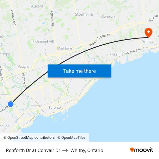 Renforth Dr at Convair Dr to Whitby, Ontario map