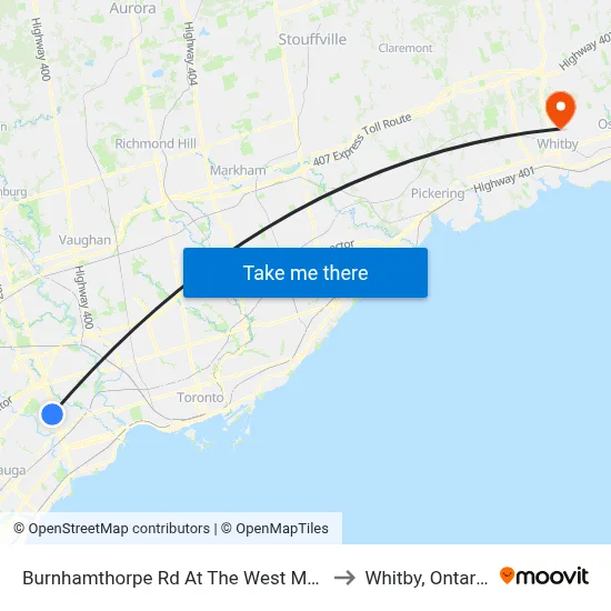 Burnhamthorpe Rd At The West Mall to Whitby, Ontario map