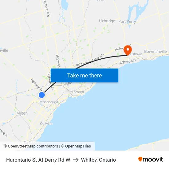 Hurontario St At Derry Rd W to Whitby, Ontario map