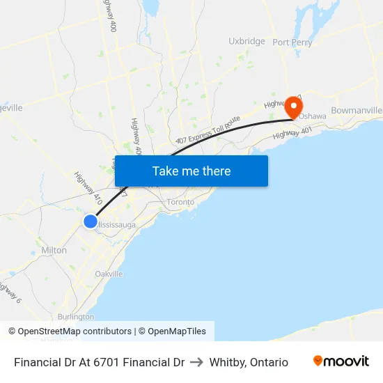 Financial Dr At 6701 Financial Dr to Whitby, Ontario map