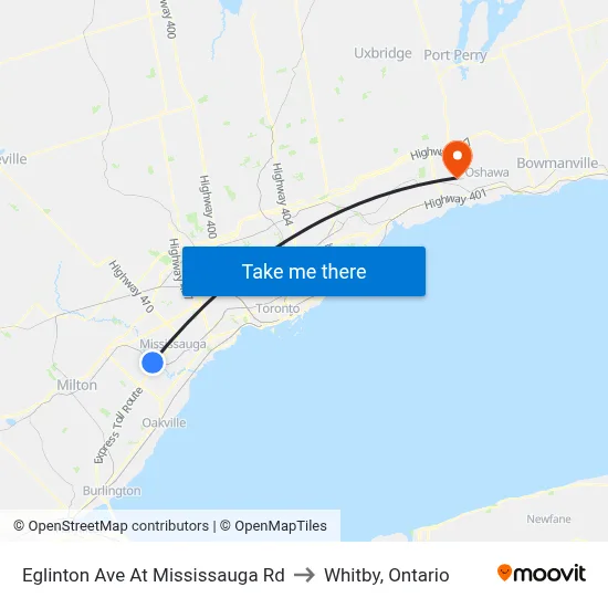 Eglinton Ave At Mississauga Rd to Whitby, Ontario map