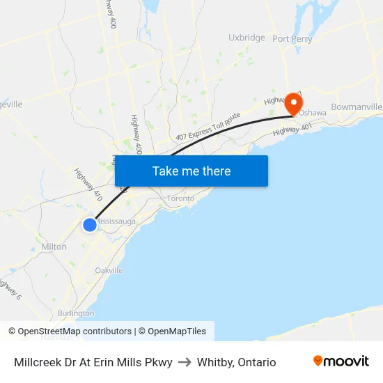 Millcreek Dr At Erin Mills Pkwy to Whitby, Ontario map