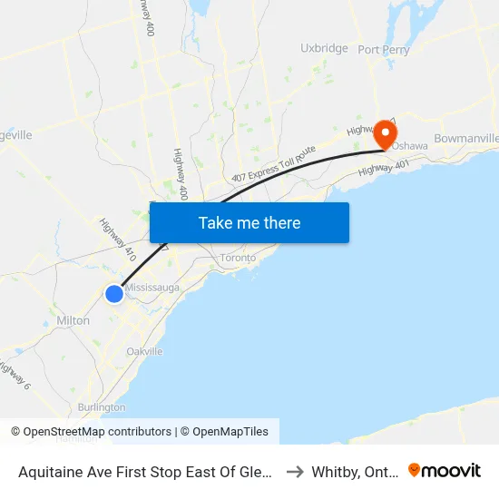 Aquitaine Ave First Stop East Of Glen Erin Dr to Whitby, Ontario map