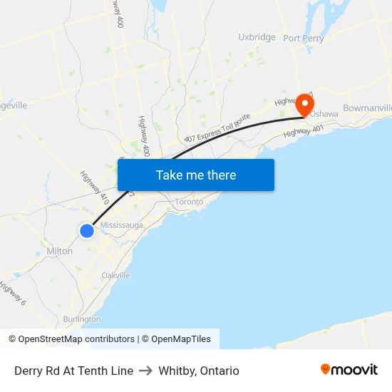 Derry Rd At Tenth Line to Whitby, Ontario map