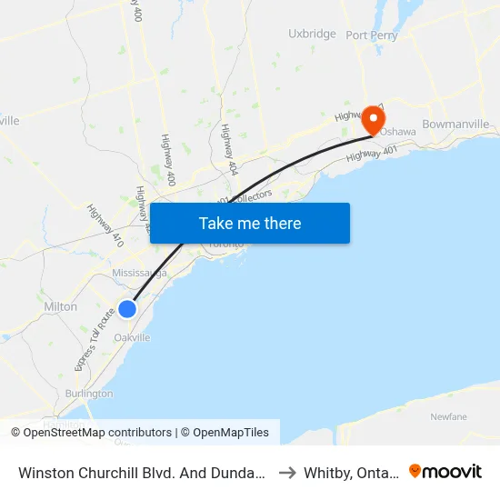 Winston Churchill Blvd. And Dundas St. to Whitby, Ontario map