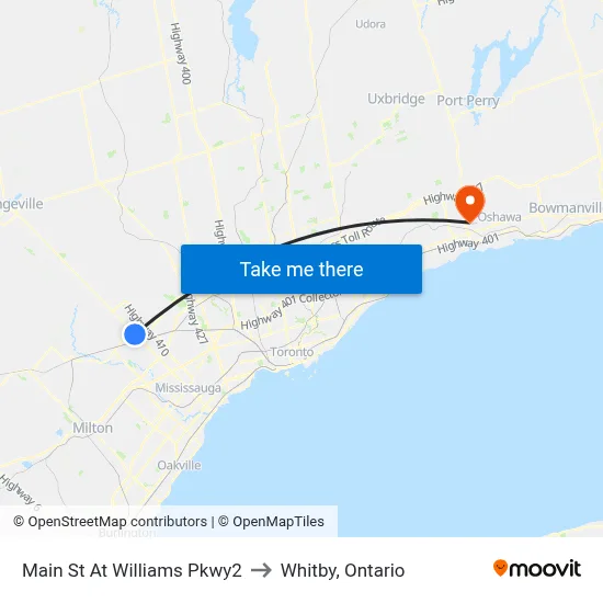Main St At Williams Pkwy2 to Whitby, Ontario map