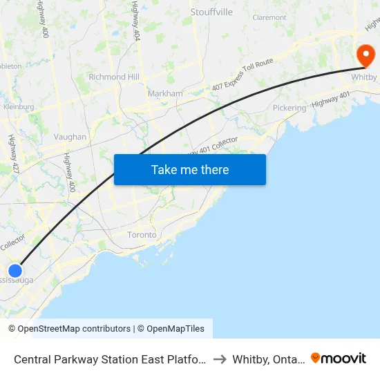 Central Parkway Station East Platform A to Whitby, Ontario map