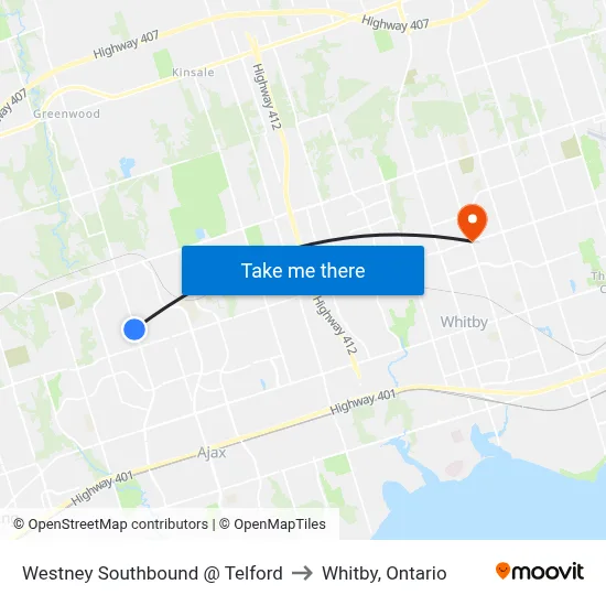 Westney Southbound @ Telford to Whitby, Ontario map