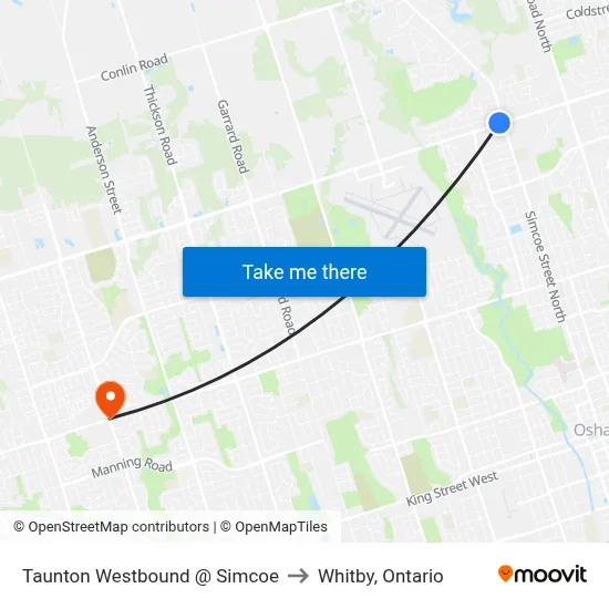 Taunton Westbound @ Simcoe to Whitby, Ontario map
