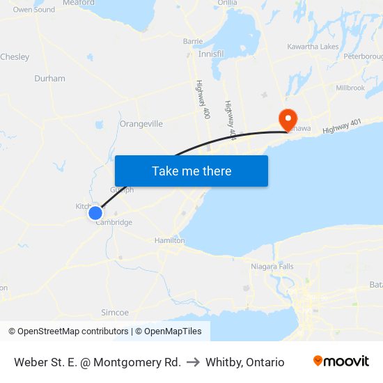 Weber St. E. @ Montgomery Rd. to Whitby, Ontario map