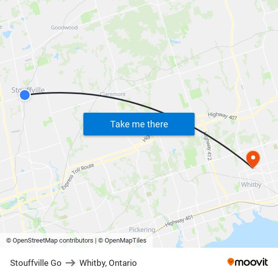 Stouffville Go to Whitby, Ontario map