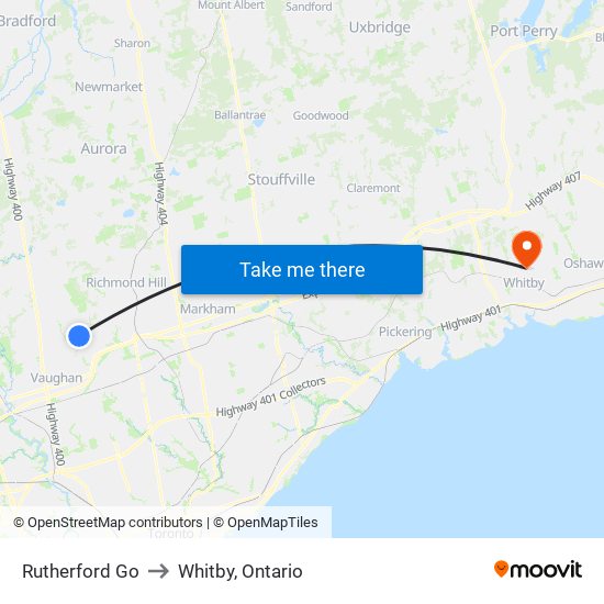 Rutherford Go to Whitby, Ontario map