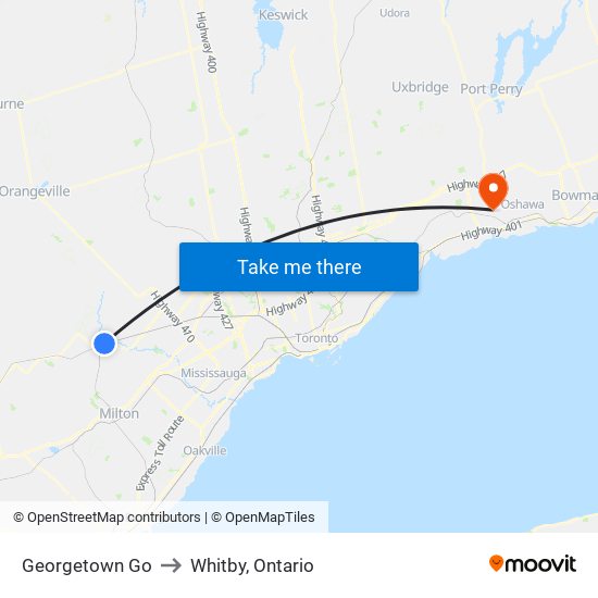 Georgetown Go to Whitby, Ontario map