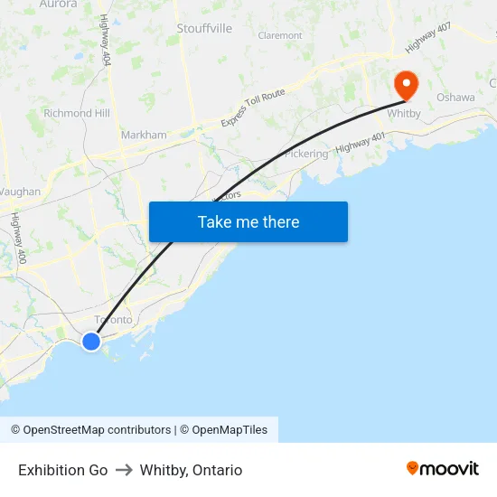 Exhibition Go to Whitby, Ontario map