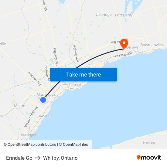 Erindale Go to Whitby, Ontario map