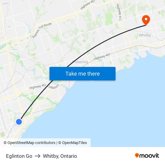 Eglinton Go to Whitby, Ontario map