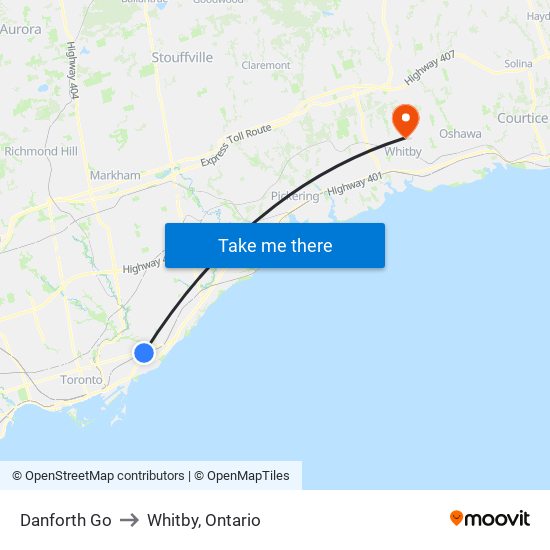 Danforth Go to Whitby, Ontario map