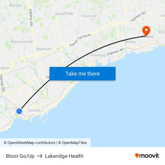 Bloor Go/Up to Lakeridge Health map