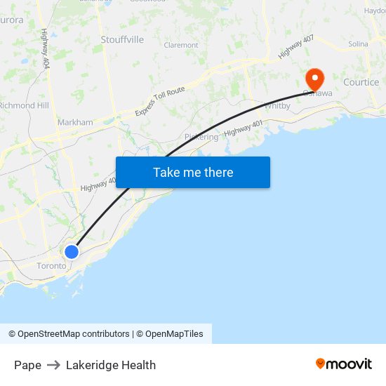 Pape to Lakeridge Health map