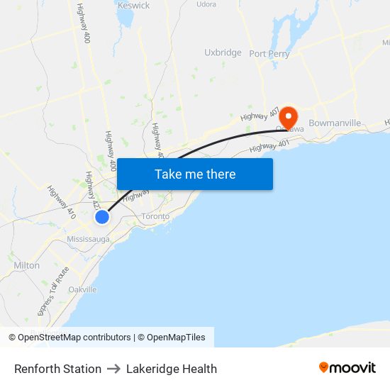 Renforth Station to Lakeridge Health map