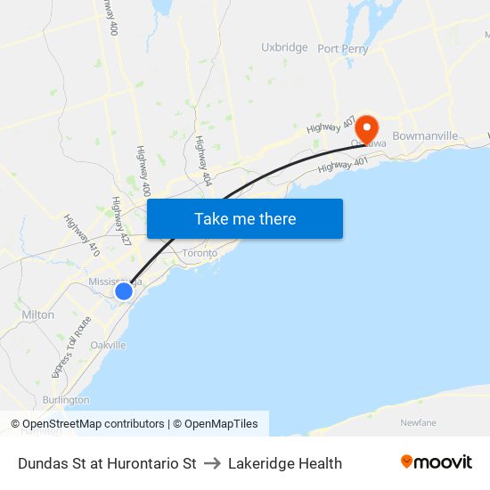 Dundas St at Hurontario St to Lakeridge Health map
