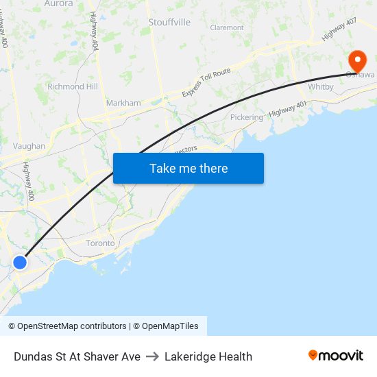 Dundas St At Shaver Ave to Lakeridge Health map