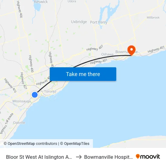 Bloor St West At Islington Ave to Bowmanville Hospital map