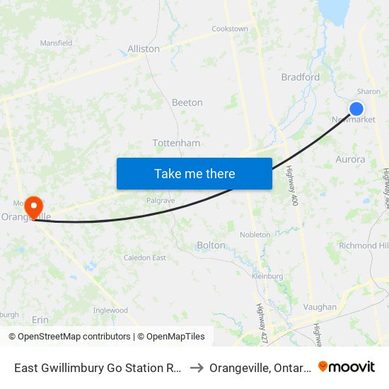 East Gwillimbury Go Station Rail to Orangeville, Ontario map