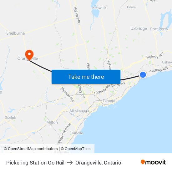 Pickering Station Go Rail to Orangeville, Ontario map