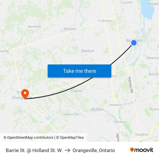 Barrie St. @ Holland St. W. to Orangeville, Ontario map