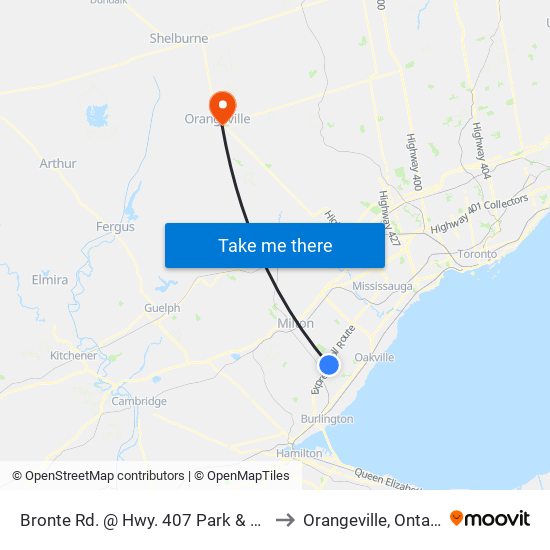Bronte Rd. @ Hwy. 407 Park & Ride to Orangeville, Ontario map
