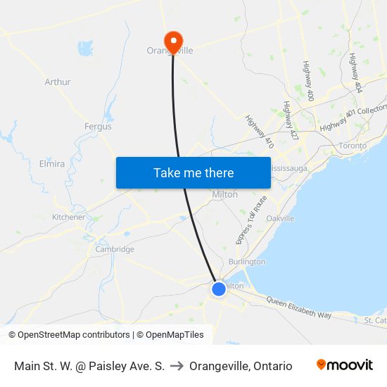 Main St. W. @ Paisley Ave. S. to Orangeville, Ontario map