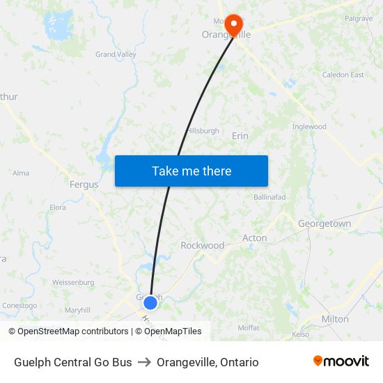 Guelph Central Go Bus to Orangeville, Ontario map