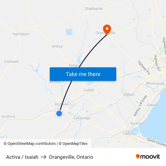 Activa / Isaiah to Orangeville, Ontario map