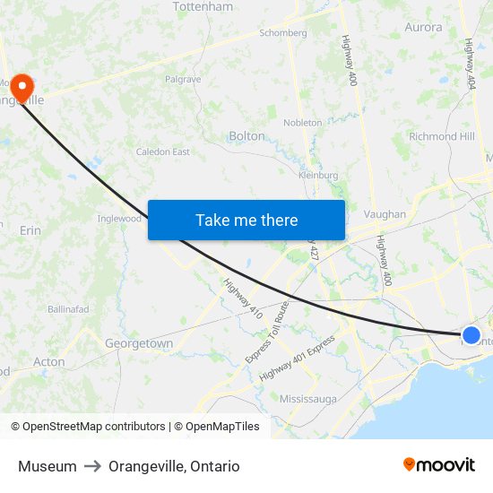 Museum to Orangeville, Ontario map