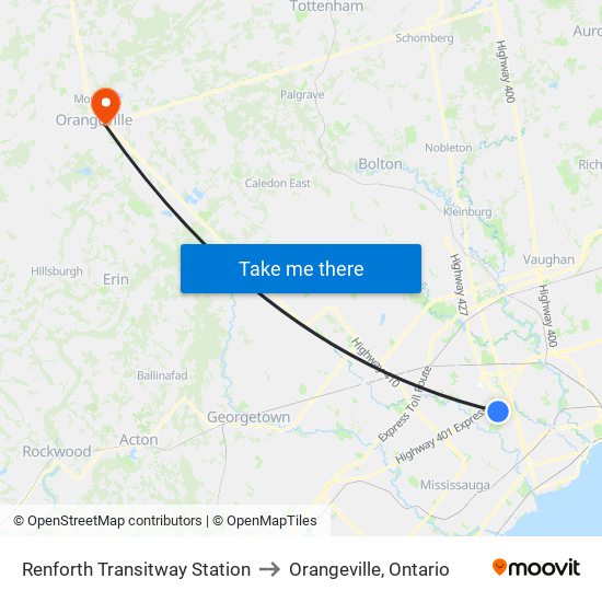 Renforth Transitway Station to Orangeville, Ontario map