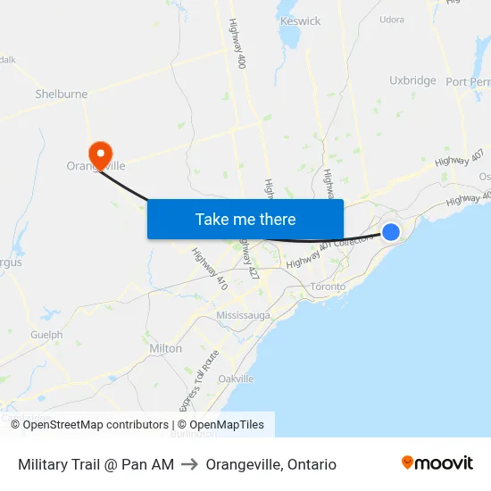 Military Trail @ Pan AM to Orangeville, Ontario map
