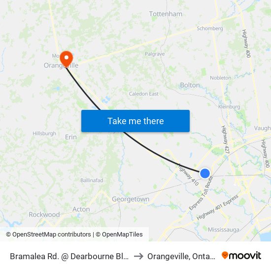 Bramalea Rd. @ Dearbourne Blvd. to Orangeville, Ontario map