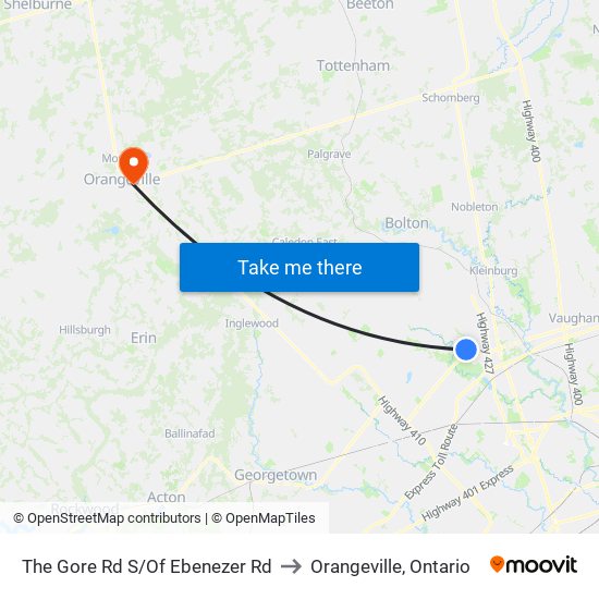 The Gore Rd S/Of Ebenezer Rd to Orangeville, Ontario map