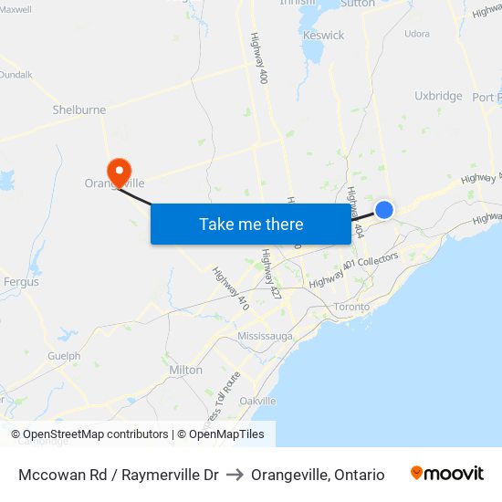 Mccowan Rd / Raymerville Dr to Orangeville, Ontario map