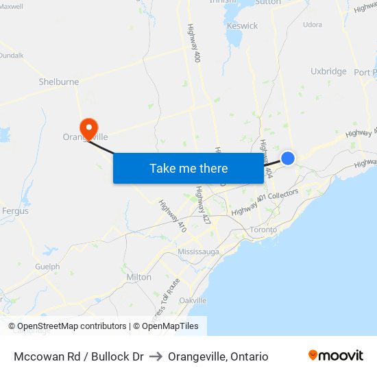 Mccowan Rd / Bullock Dr to Orangeville, Ontario map