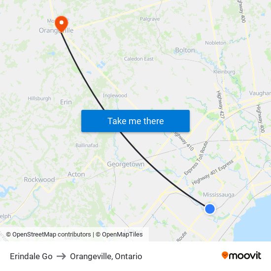 Erindale Go to Orangeville, Ontario map