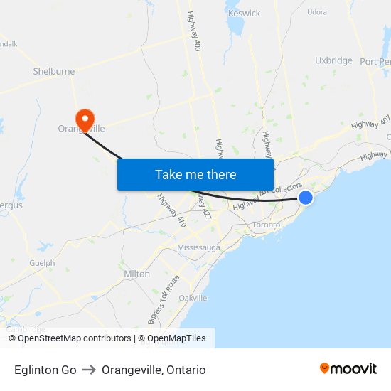 Eglinton Go to Orangeville, Ontario map