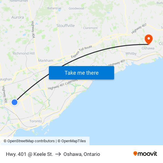 Hwy. 401 @ Keele St. to Oshawa, Ontario map