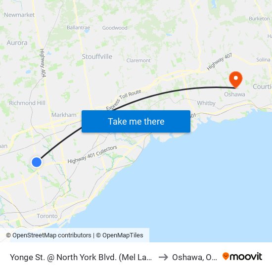 Yonge St. @ North York Blvd. (Mel Lastman Square) to Oshawa, Ontario map
