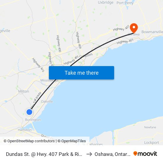 Dundas St. @ Hwy. 407 Park & Ride to Oshawa, Ontario map