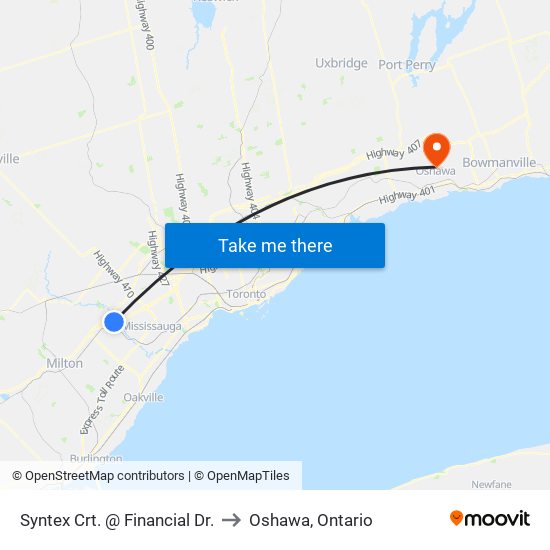 Syntex Crt. @ Financial Dr. to Oshawa, Ontario map