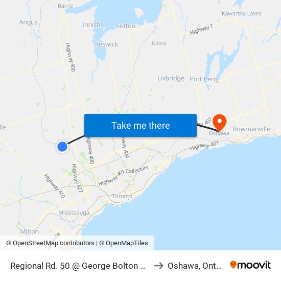 Regional Rd. 50 @ George Bolton Pkwy. to Oshawa, Ontario map